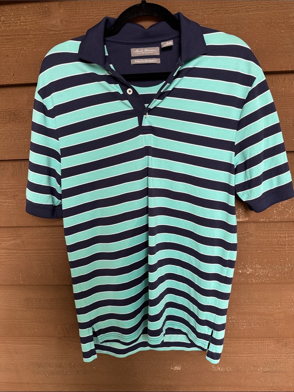 Daniel Cremieux Men's Striped Polo in Navy and Aqua